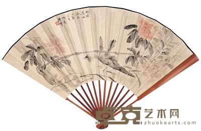 陈摩等 花鸟图 成扇 